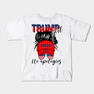Trump Girl No Apologies Patriotic American Flag Kids T-Shirt